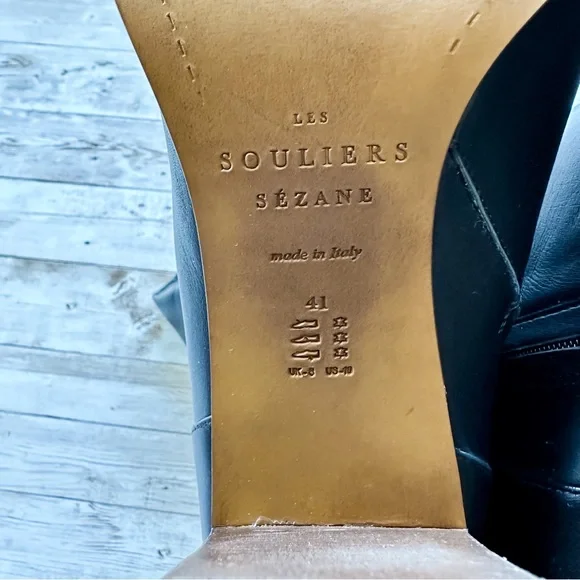 Sezane High Angele Boots Smooth Black Leather Size 41 US 10 - Picture 5 of 8